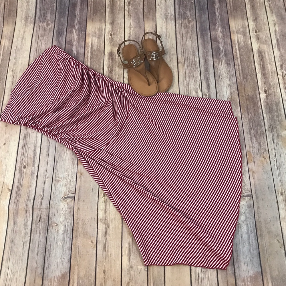 Asymmetrical Red & White Striped dress
